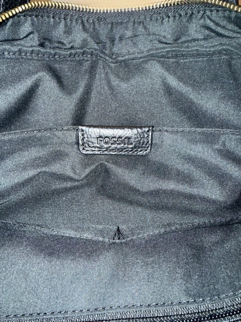 Fossil Black Pebble Leather soft-side Briefcase Computer Bag EUC